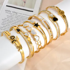 Fashion Jewelry Bijoux Accessories Zircon 18k Gold Plated Wholesale Bulk Stainless Steel Bracelets