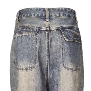 Jean décontracté pour <span class=keywords><strong>femme</strong></span>, coupe droite large, longueur intégrale, en denim bleu délavé, respirant et lavable, idéal pour l'été - Product Image 6