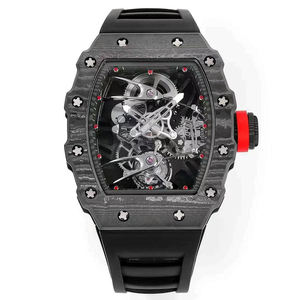 Montre en fibre de carbone ultra-légère de forme tonneau avec bracelet en silicone et verre saphir pour les réunions d'affaires, après le travail, et le fitness - Product Image 1