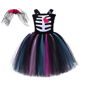 Nuevo Vestido de Disfraz de <span class=keywords><strong>Bruja</strong></span> para Niñas, Falda Tutú Esponjosa del Día de Muertos, Disfraz de Halloween - Product Image 6