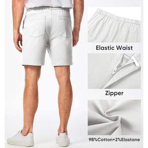 2025 pantalones cortos informales de sarga de algodón 100% para hombre, talla XS, cintura elástica, cierre de cordón, tejido, logotipo en blanco oscuro - Product Image 3