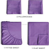 Parure de draps pas chère 90 g/m² 100 % microfibre polyester, broderie trois lignes, literie de luxe 4 pièces pour les États-Unis