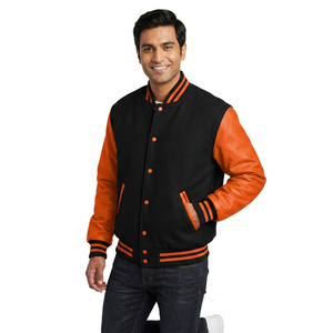 Veste bomber varsity tendance 2025, sur mesure, en gros, pour hommes, avec manches en cuir, veste en laine, taille oversize, veste personnalisée pour hommes - Product Image 1