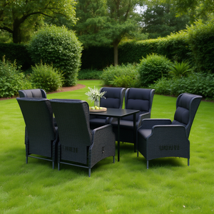 Dark <b>Grey</b> Rattan Garden Dining Set 6 Seater Weather Resistant Outdoor Furniture Contemporary Style Steel <b>Frame</b> - Product Image 2