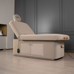 Moderne elektrisch höhenverstellbare Massageliege mit Holzgestell, Spa- und Kosmetikliege mit Schublade für Salon, Wohnzimmer, Schlafzimmer - Product Image 1