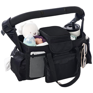 Sac de rangement universel pour poussette en tissu Oxford avec porte-gobelet isotherme, design pliable pour la promenade en extérieur et le rangement suspendu - Product Image 1