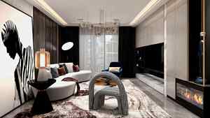 Système de panneau mural TV SANTOPOVA de style moderne et luxueux avec cheminée intégrée et armoires de rangement - Product Image 2