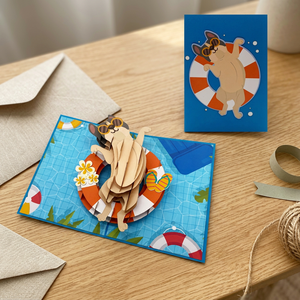 Carte de vœux 3D pop-up, design animaux de plage d'été, carte en papier faite à la main, impression offset, vente en gros - Product Image 5