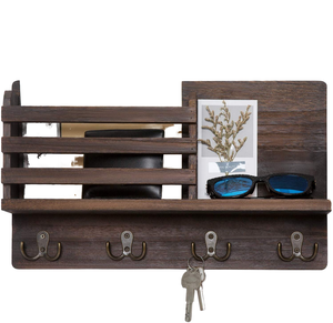 <span class=keywords><strong>Porte</strong></span>-clés <span class=keywords><strong>mural</strong></span> avec étagère, <span class=keywords><strong>porte</strong></span>-clés en <span class=keywords><strong>bois</strong></span> rustique, organisateur de courrier, crochets pour clés, manteaux, laisse de chien, lettres - Product Image 1