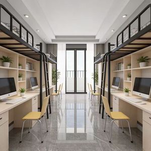 Lit superposé double moderne en acier et bois de qualité supérieure avec bureau <span class=keywords><strong>informatique</strong></span>, tiroirs de rangement, étagères, <span class=keywords><strong>armoire</strong></span> et rideaux - Product Image 5