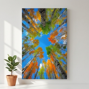 Tableau mural sur toile <span class=keywords><strong>d</strong></span>'arbre aux couleurs vives - Impression colorée de canopée forestière <span class=keywords><strong>d</strong></span>'<span class=keywords><strong>automne</strong></span>, <span class=keywords><strong>paysage</strong></span> naturel moderne pour salon et chambre à coucher - Product Image 1