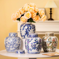 Ensemble de jarres en céramique bleu et blanc chinoises élégantes avec motif floral pour la décoration de table de salon et le rangement