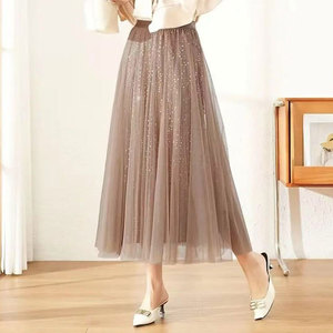 Personnalisé Élégant Luxe <span class=keywords><strong>Femme</strong></span> Taille Haute Midi Jupe Plissée Paillettes Maille Pure <span class=keywords><strong>Tutu</strong></span> Jupe Longue Doux Décontracté Durable - Product Image 2