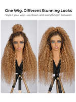Perruque Lace Front 13x4 sans colle, Cheveux Humains Blond Ombré Ondulé, Raie Latérale, Style Bohème, Pré-coupée et Pré-épilée, Prête à Porter