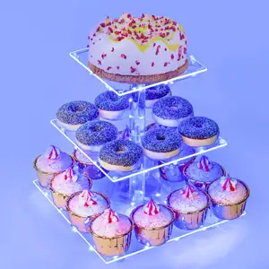 Décoration de fête d'anniversaire à 3 niveaux, présentoir à gâteaux, pour les fêtes de mariage, noël, lumière bleue