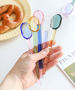 高級ホウケイ酸ガラス製コーヒー攪拌スプーン、鏡面仕上げの長いハンドル、環境に優しく食器洗い機対応、カスタムカラーハンドル - Product Image 6