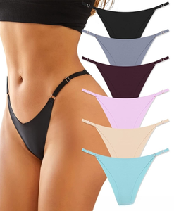 Culotte string en V de grande taille, taille basse, une pièce, avec boucle d'anneau, sans trace, culotte string tricotée à ceinture fine et taille basse - Product Image 1
