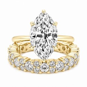 Anillo de Compromiso Solitario de Oro Sólido de 10K con Diamante Corte Marquesa, Piedras Laterales Cultivadas en Laboratorio, Certificado IGI, Anillo de Eternidad para Boda - Product Image 1