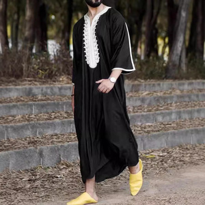 Vente en gros de Kaftan marocain brodé à la main, vêtements islamiques pour hommes, <span class=keywords><strong>Djellaba</strong></span> ample et respirante, Abaya, Thobe, <span class=keywords><strong>Caftan</strong></span> d'été, Nouveauté - Product Image 2