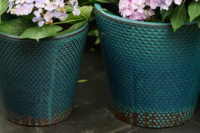 Pot de fleurs en céramique émaillée écologique et durable avec trou de drainage, texture gaufrée écaille de poisson mini turquoise-noir, pour jardin intérieur