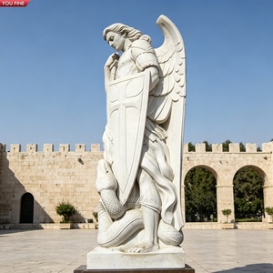 YOUFINE Statue en marbre de l'archange Michel sculptée à la main, sculpture religieuse de Saint Michel vainquant <span class=keywords><strong>le</strong></span> serpent pour l'église - Product Image 1