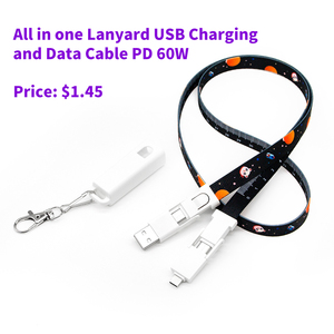 Hot Selling 6-in-1 3A 60W Lanyard Charger and USB Cable Promotional Business Gift Set for Men and Women