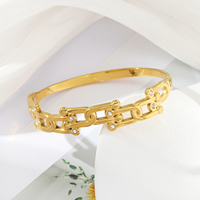Bracelet ouvert en acier inoxydable plaqué or 18 carats PVD imperméable Mirawell, avec strass géométriques, couleur or, bracelet tendance