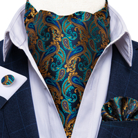 Corbata de Hombre Estilo Ascot Vintage en Verde Azulado con Diseño Paisley Dorado, Clásica para Bodas y Eventos Formales, de Poliéster con Tejido Jacquard