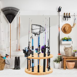 Wooden Round Fishing <b>Rod</b> <b>Holder</b> Base Vertical Storage Rack Durable Living Room Organization - Product Image 1
