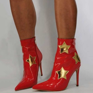 Gold Stars Print Side Zipper Women Ankle Boots Thin High Heels Women's <b>Shoes</b> Pointed Toe Ladies Short Booties Big Size 43 - Product Image 6