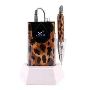 Máquina elétrica de perfuração de unhas com estampa de leopardo, metal 35000rpm, 85w, sem escova, e-file, recarregável, sem fio, para salão de beleza