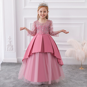 Robe de fête pour filles de haute qualité, robe longue en dentelle à manches longues pour filles, taille plus, LP-233 - Product Image 5