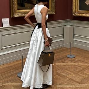 Nouvelles robes élégantes de haute qualité pour femmes, robes décontractées modestes pour dîner, robes maxi à col rond 100% coton pour le travail - Product Image 2