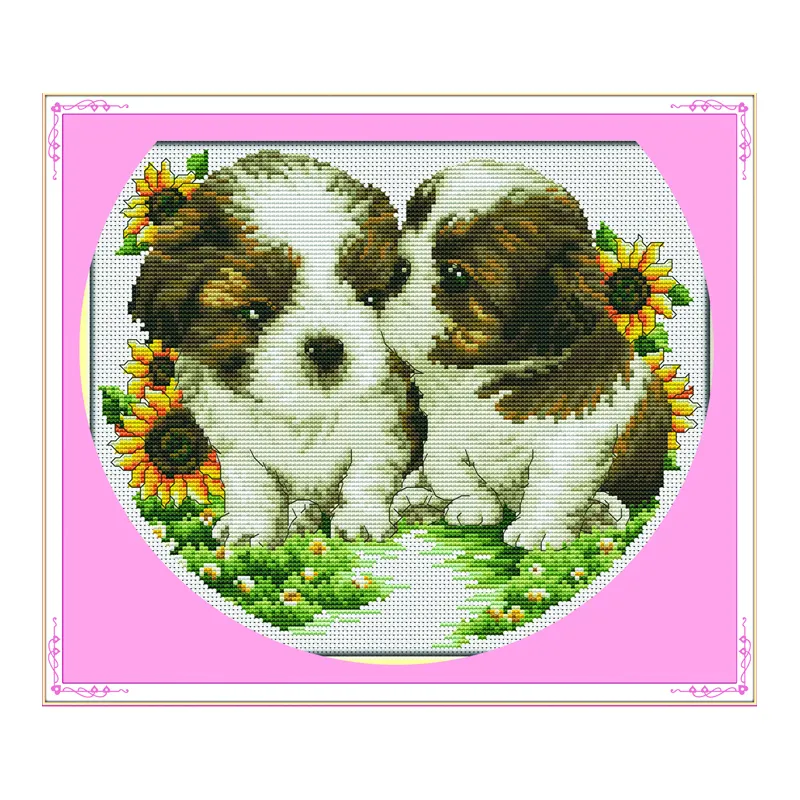 Cute Twin Baby Dogs 11CT Cross Stitch Needlework DIY Printing Cross-Stitch Set For Embroidery Kits