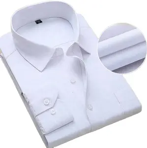 Grande taille hommes chemise blanche sans rides à manches longues solide fantaisie formelle robe de bureau uniforme chemise