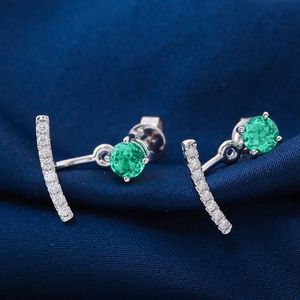 Ear Jackets de dos vías Front Back Pendientes Chaqueta Stud Pendientes 14K Oro Esmeralda y Diamante Ear Climbers Pendientes de diamantes reales - Product Image 5