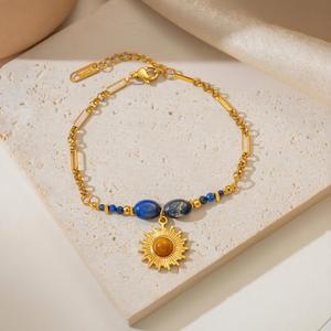Bracciale in Acciaio Inossidabile Antiossidante <span class=keywords><strong>con</strong></span> Placcatura in Oro PVD 18K e <span class=keywords><strong>Perline</strong></span> di Lapislazzuli, Catena Regolabile, Gioielli Boho - Product Image 3