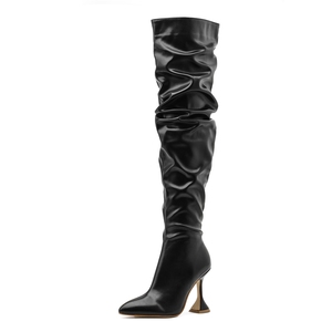 Bottes longues pour femme grande taille, style tube, talon chaton, au-dessus du genou, blanches, cuissardes - Product Image 2