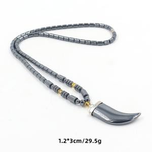 Moda nueva piedra biliar negra con cuentas amor Cruz colgante collar hombres y mujeres personalidad suéter cadena collar - Product Image 4