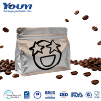 Emballage personnalisé pour café, sac à fond carré de 8 oz/500 g avec fermeture éclair standard et valve à air, emballage en feuille d'aluminium personnalisé pour grains de café
