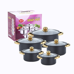 Ensemble de Cuisson 10 Pièces Noir en Acier Inoxydable, Batterie de Cuisine Marmites Casseroles et Poêles avec Couvercles en Verre - Product Image 6