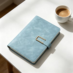 Agenda con Tapa Dura de Imitación de Cuero Azul Claro con Cierre de Metal - Product Image 3