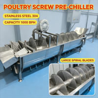 Machine de pré-refroidissement pour volailles 1000 BPH, refroidisseur de carcasses de poulet à vis, en acier inoxydable 304, refroidissement par eau glacée à bulles, 0-4°C
