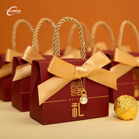 Boîte à bonbons de mariage Style National chinois Portable pliable papier Durable personnalisé avec ruban anneaux en bois perle cadeau décoratif