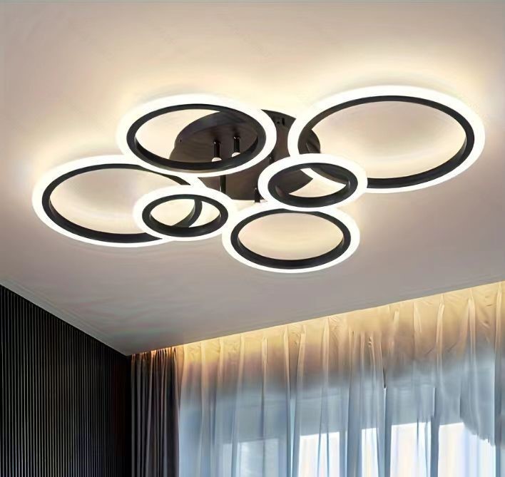 Modern 6-Ring LED Ceiling Light 3 Colors Dimmable with Remote Control Acrylic Cover and Matel Base for Bedroom Living Room Lamp