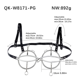 ที่หนีบหน้าอกสแตนเลสแบบเรียบ QK-W8171 พร้อมโซ่โลหะและหนัง  อุปกรณ์รัดหน้าอก ของเล่นทางเพศสำหรับคู่รัก - Product Image 6