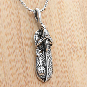 Stainless Steel Feather Pendant With Eagle Claw Design Themed For Men Gift Jewelry Summer 2021 - Product Image 1