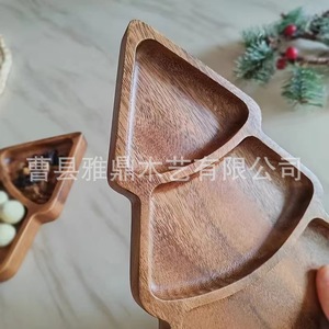 Bandeja de madera con forma de árbol de Navidad, plato de servir dividido de madera maciza para frutos secos y aperitivos, uso doméstico - Product Image 2