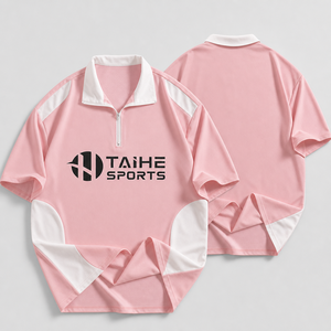 เสื้อโปโลคอวีแบบซิป ¼  สำหรับผู้ชาย พิมพ์โลโก้ได้ตามต้องการ  ผ้าสองสีต่อกัน ระบายอากาศได้ดี เหมาะสำหรับการฝึกซ้อม  ชุดทีม  น้ำหนัก 360 กรัม ไซส์ใหญ่ - Product Image 1