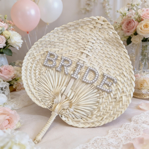 Abanico de Bambú con Perlas para Novia y Damas de Honor, Accesorio Decorativo para Fotos de Despedida de Soltera y Boda - Product Image 4